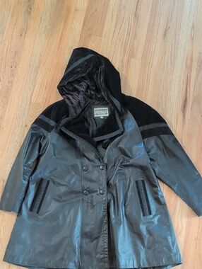 Otello Pelle Black Hooded Genuine Leather Coat